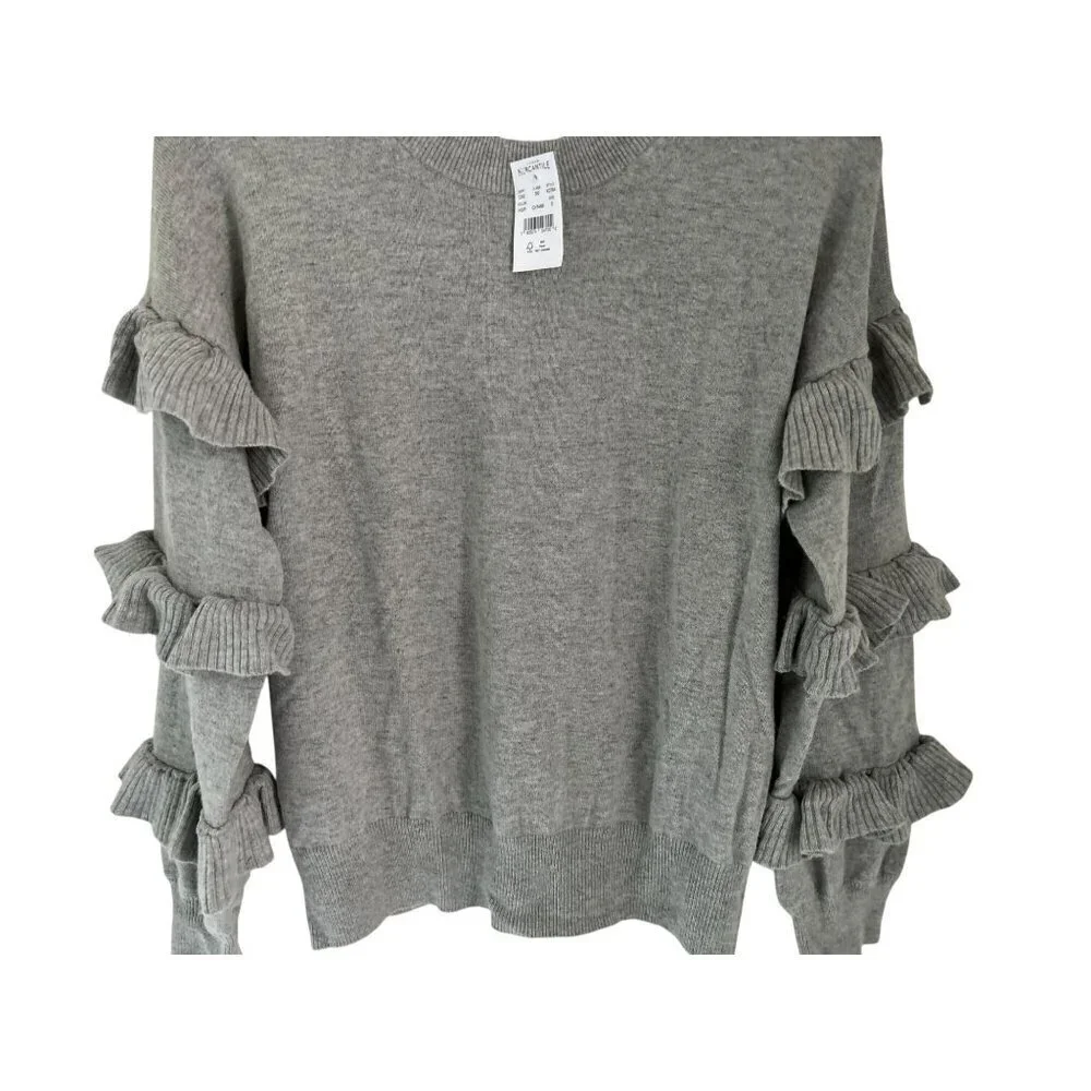 New! J.CREW Crewneck Ruffled Sleeves Gray Size Small